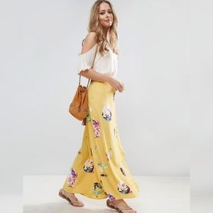 ASOS wrapped skirt yellow maxi skirt floral skirt